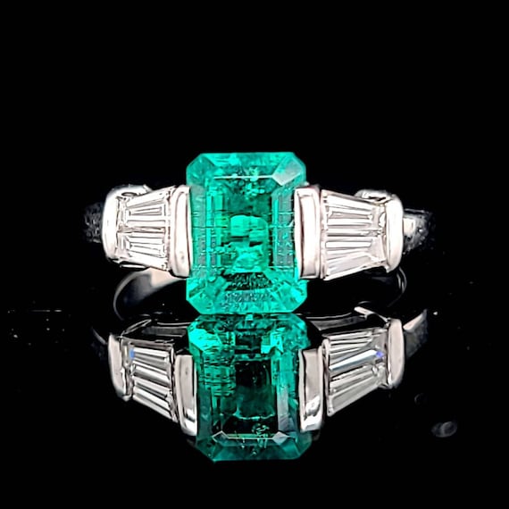 Platinum vintage engagement Ring 1.60ct Green nat… - image 1