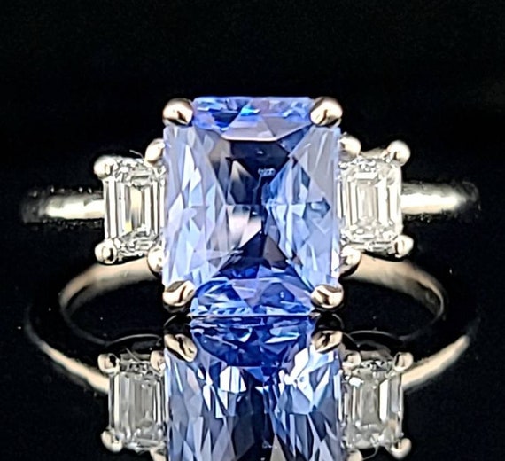 Vintage Platinum three stones engagement Sapphire… - image 5