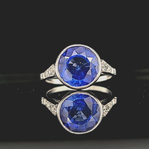 Vintage Platinum engagement Ring 4.51CT. Gem Blue… - image 6