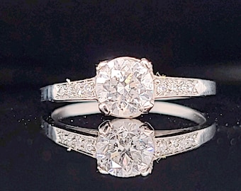 1.05CT Platinum Vintage engagement Ring Round cut natural Diamond I1-H circ 1940's
