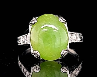 1920s Vintage Platinum 3.65ct. Natural Green Jade & Diamond Ring – GIA Certified