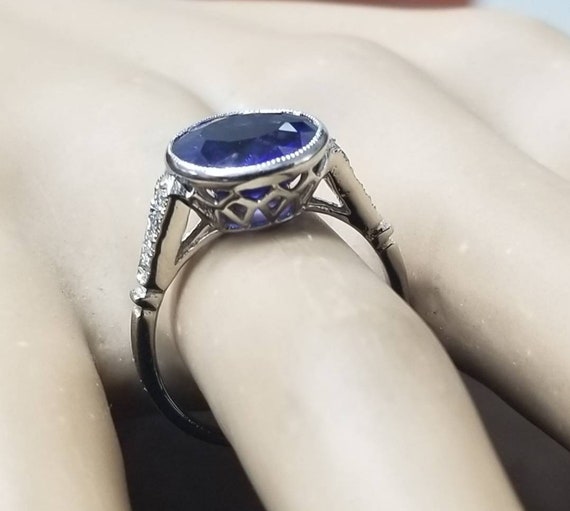 Vintage Platinum engagement Ring 4.51CT. Gem Blue… - image 5