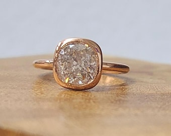 14k rose gold Vintage Engagement Ring 2.39CT. Natural cushion cut diamond