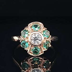 Vintage  14K Rose Gold Diamond Colombian Emerald Ring 1.30 Carat circ 1940's