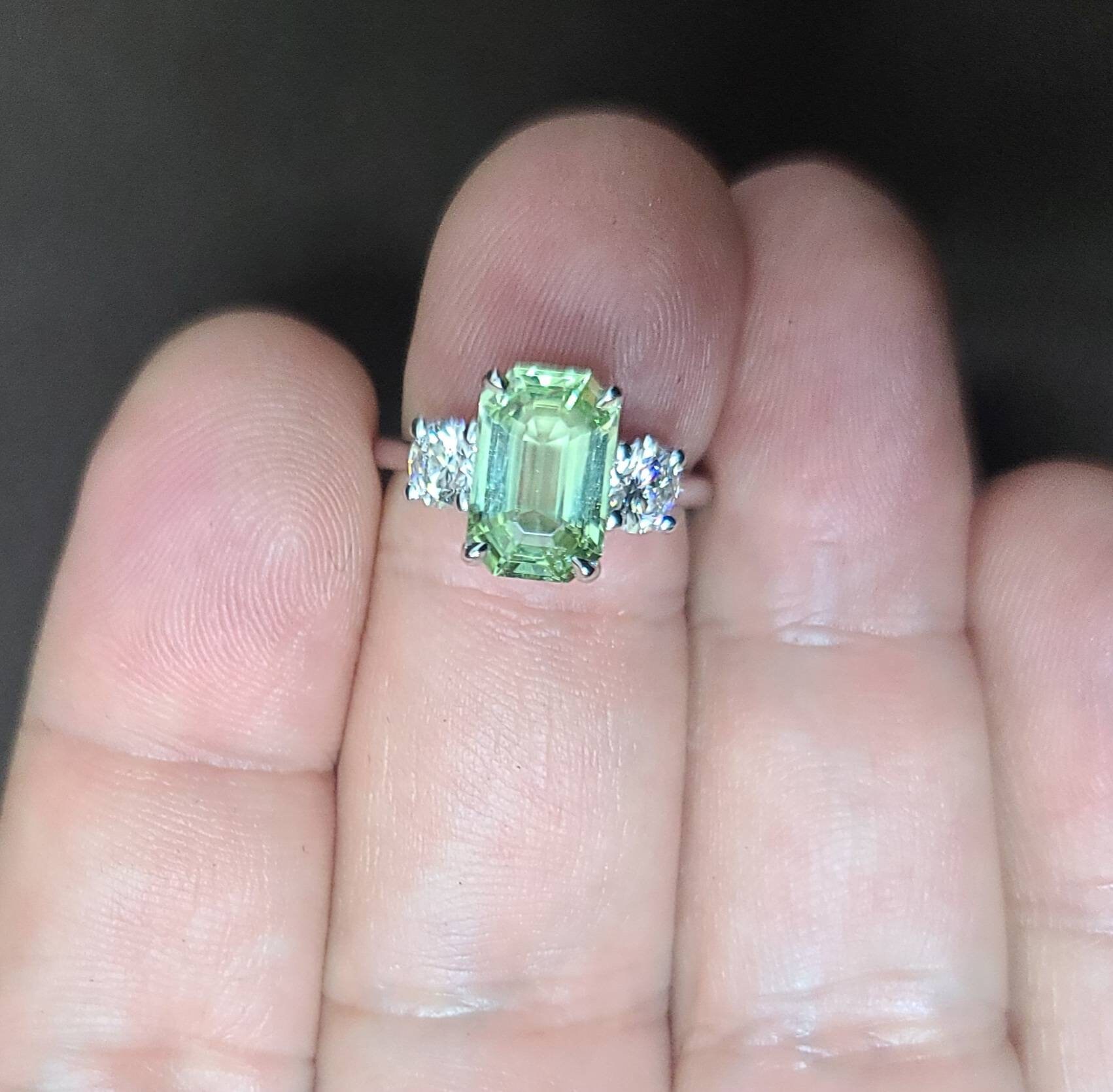 Vintage 14k White Gold Engagement Ring: 2.94ct Natural Green Tsavorite ...