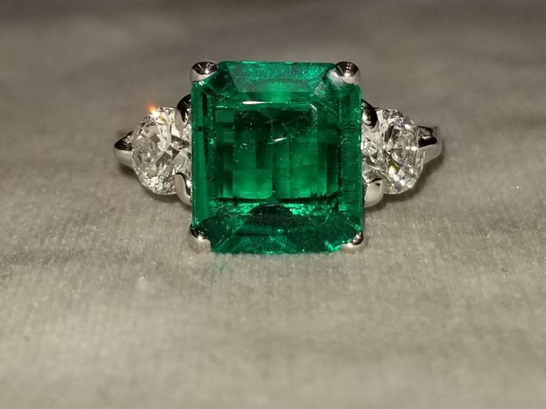 14K White Gold Engagement Ring 3.18ct.green Colombia Emerald - Etsy