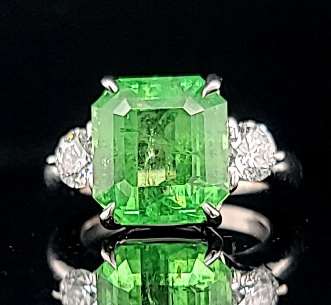 Vintage 14k White Gold Engagement Ring 6.50ct Natural Green Garnet ...