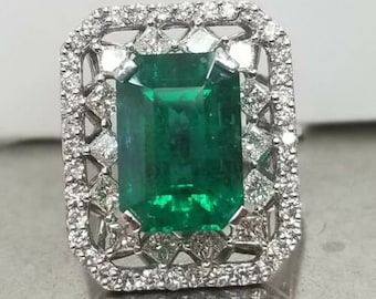 5.28 carat natural green emerald 18k white gold ring
