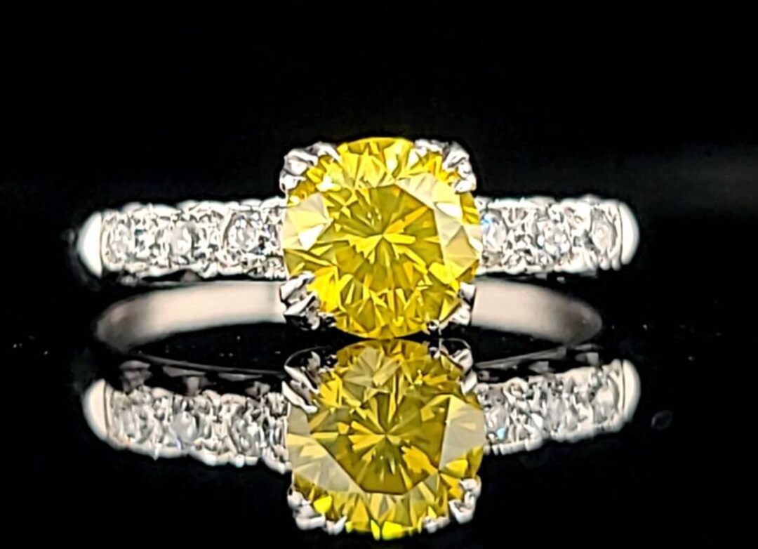 Vintage Platinum Engagement Ring 1.18ct Natural Round Fancy Vivid ...