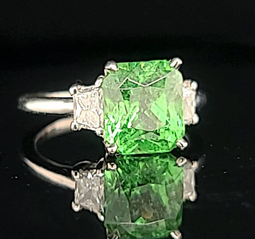 Platinum Vintage Engagement Ring 3.54ct Natural Green Garnet Tsavorite ...