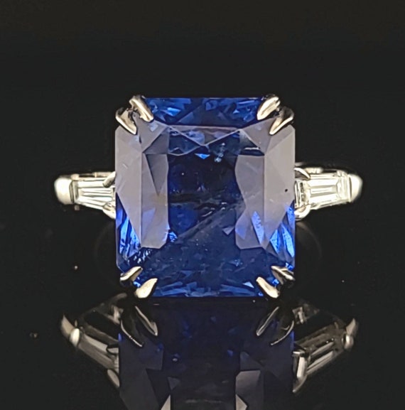 12.30 carat vintage platinum sapphire engagement … - image 1