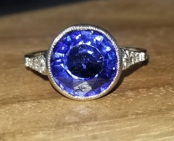 Vintage Platinum engagement Ring 4.51CT. Gem Blue… - image 9