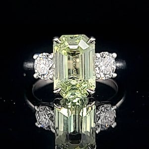 Vintage 14k white gold Engagement Ring 2.94ct natural Green garnet tsavorite octagonal shape GIA cert
