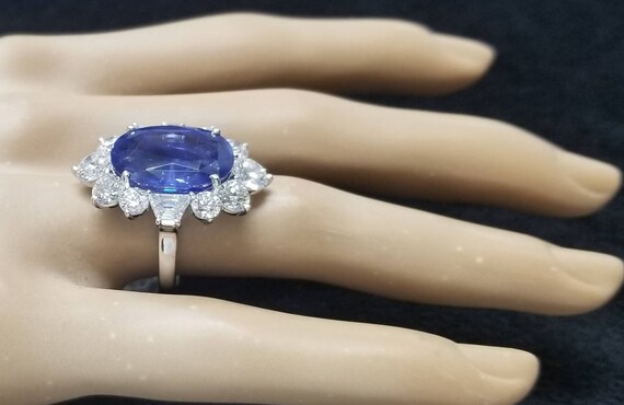 Platinum  engagement  ring natural blue sapphire … - image 5