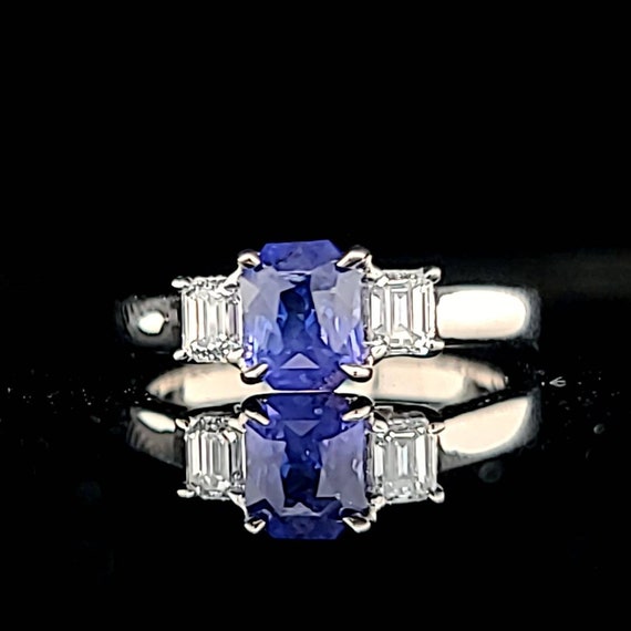 14k white gold three stones engagement Sapphire R… - image 1