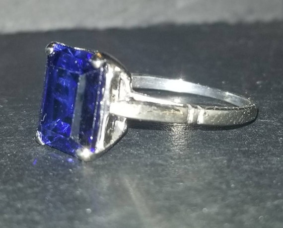 Vintage 14K White Gold Ring 6.70 CT Natural Blue … - image 7