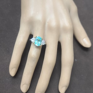 Vintage 14k white yellow gold ring natural paraiba tourmaline 2.93ct with trillion diamonds image 13