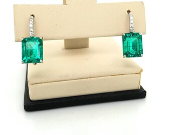 14K White Gold Gem Colombian Emerald Earrings 6.46CT emerald shape