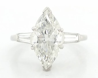 Platinum vintage engagament ring natural marquise shape Diamond 3.35ct. Circ 1950's