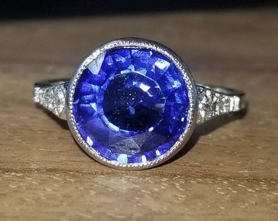 Vintage Platinum engagement Ring 4.51CT. Gem Blue… - image 1