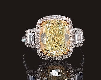 18K White Gold Fancy Yellow Cushion Cut Diamond Ring, 4.23ct GIA SI1