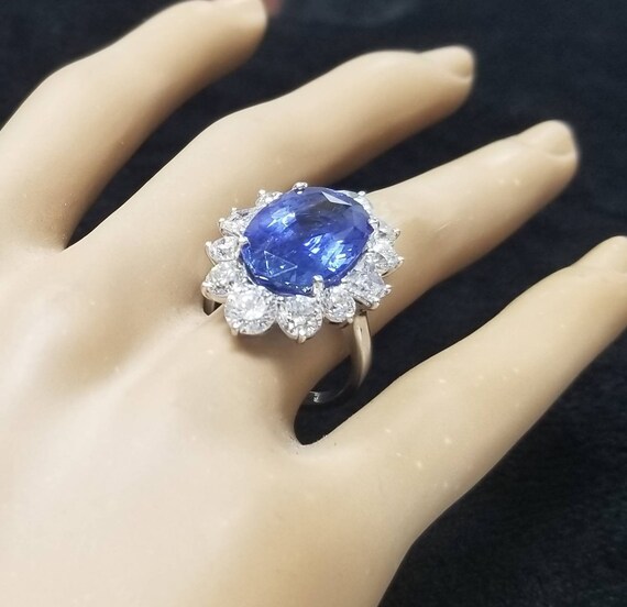 Platinum  engagement  ring natural blue sapphire … - image 7