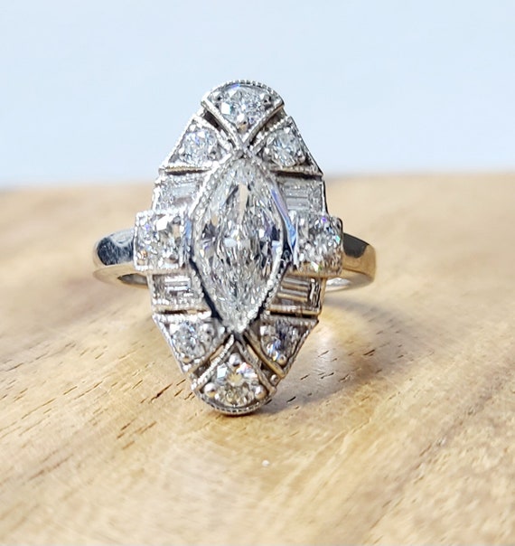 Vintage 14k White Gold Engagement Ring 2.72ct. Natural Marquise
