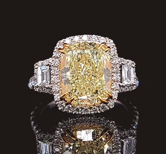 18k white gold engagement ring 4.23ct. natural ye… - image 7