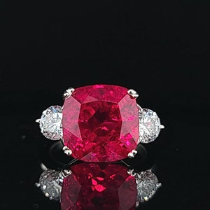 14k white gold engagement Ring 9.23CT. Gemstone ruby cushion shape