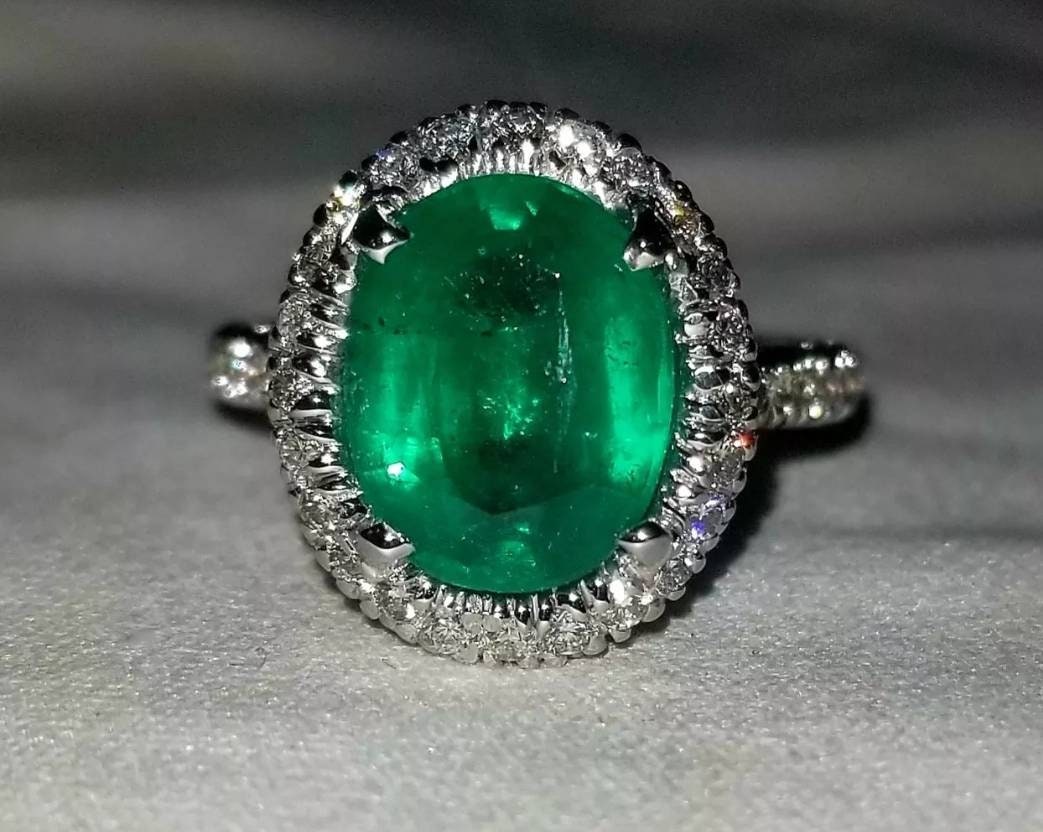 18k White Gold Natural Green Emerald Ring 3.25 CT. | Etsy