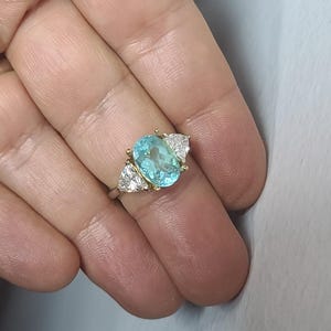 Vintage 14k white yellow gold ring natural paraiba tourmaline 2.93ct with trillion diamonds image 12