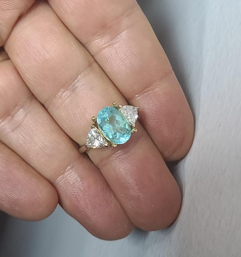 Vintage 14k white yellow gold ring natural paraiba tourmaline 2.93ct with trillion diamonds image 12