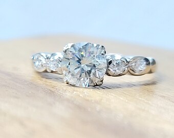 1.01CT Vintage 14k White Gold Engagement Ring Round Natural