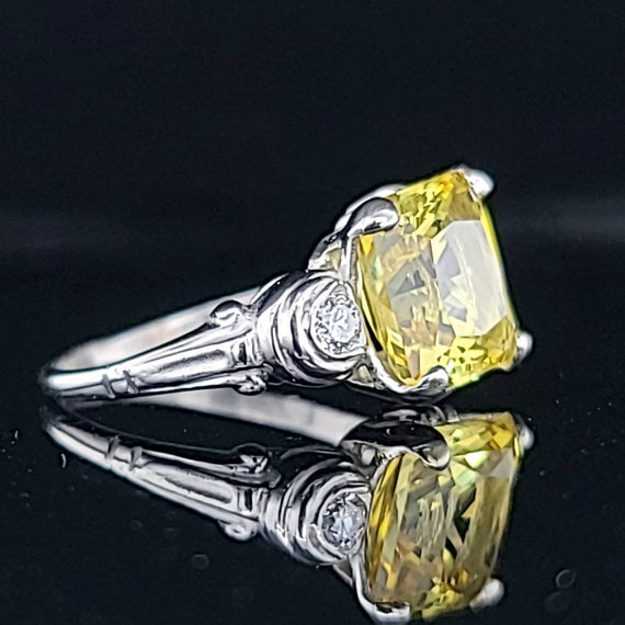 Vintage platinum engagement ring 4.53CT. Yellow s… - image 4