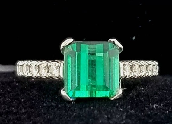 Vintage platinum Ring 1.96CT. Natural green tourm… - image 5