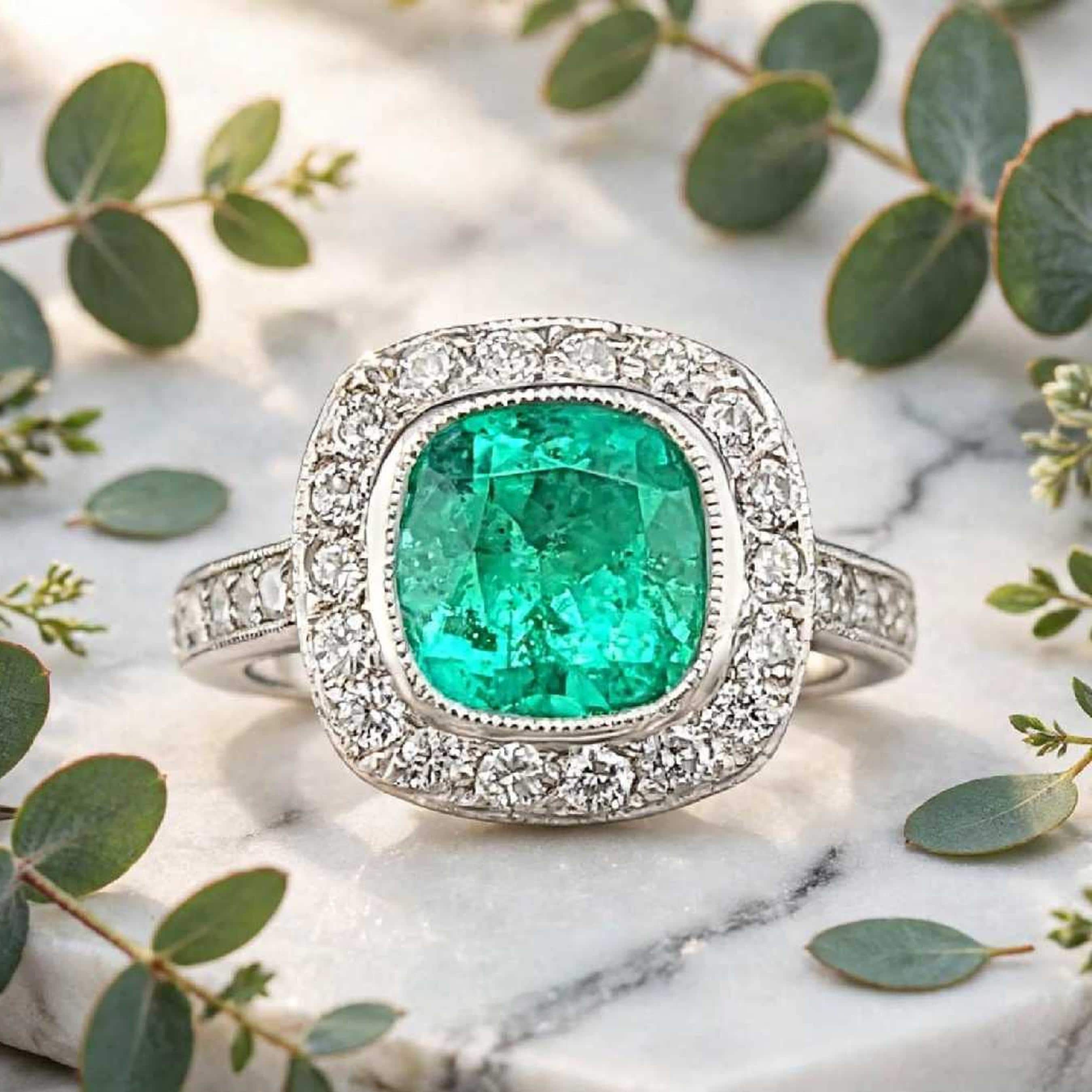Tiffany & Co Platinum Legacy Ring 1.60ct. Natural Colombia Green