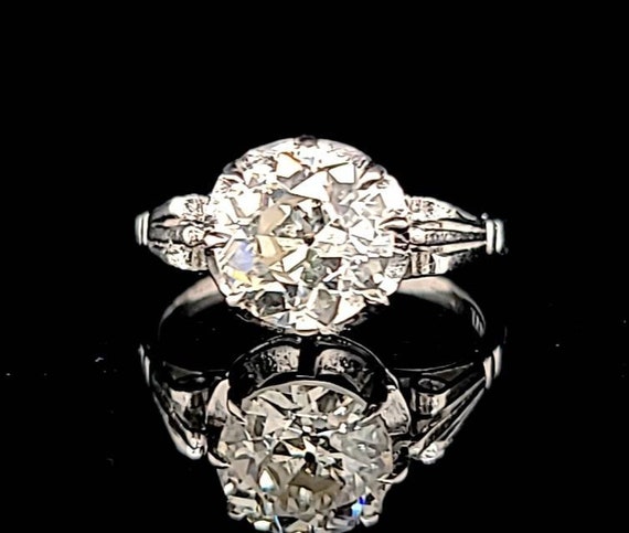 Platinum Filigree Art Deco Engagement Ring: 2.25ct Old Euro Diamond, 1920s