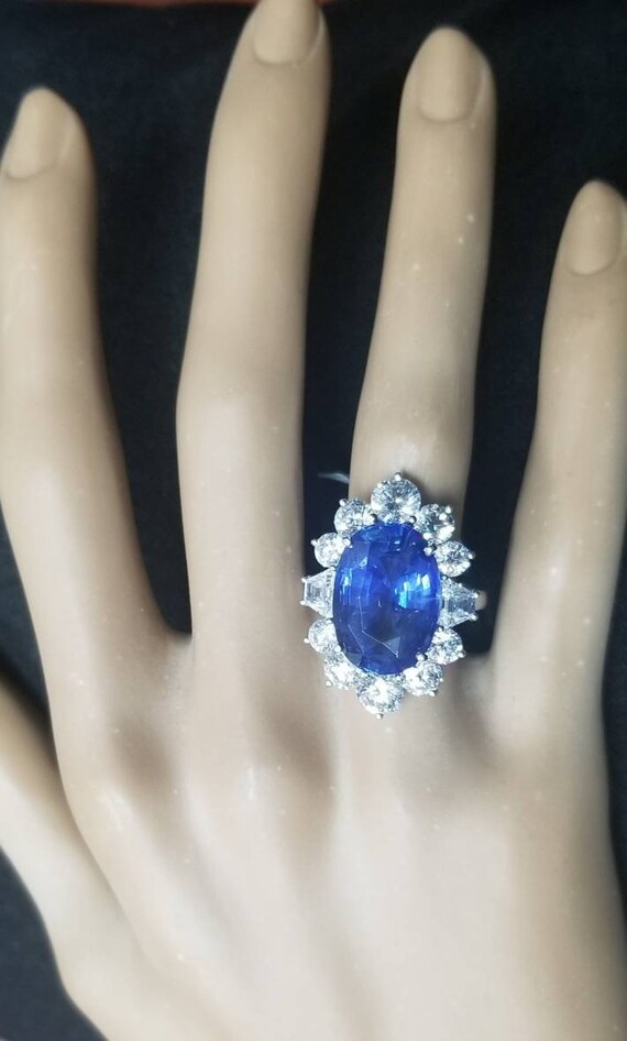Platinum  engagement  ring natural blue sapphire … - image 6