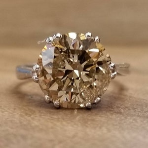 Platinum art deco filigree Round Cut 4.02ct natural  champagne Diamond engagement ring circ 1920's