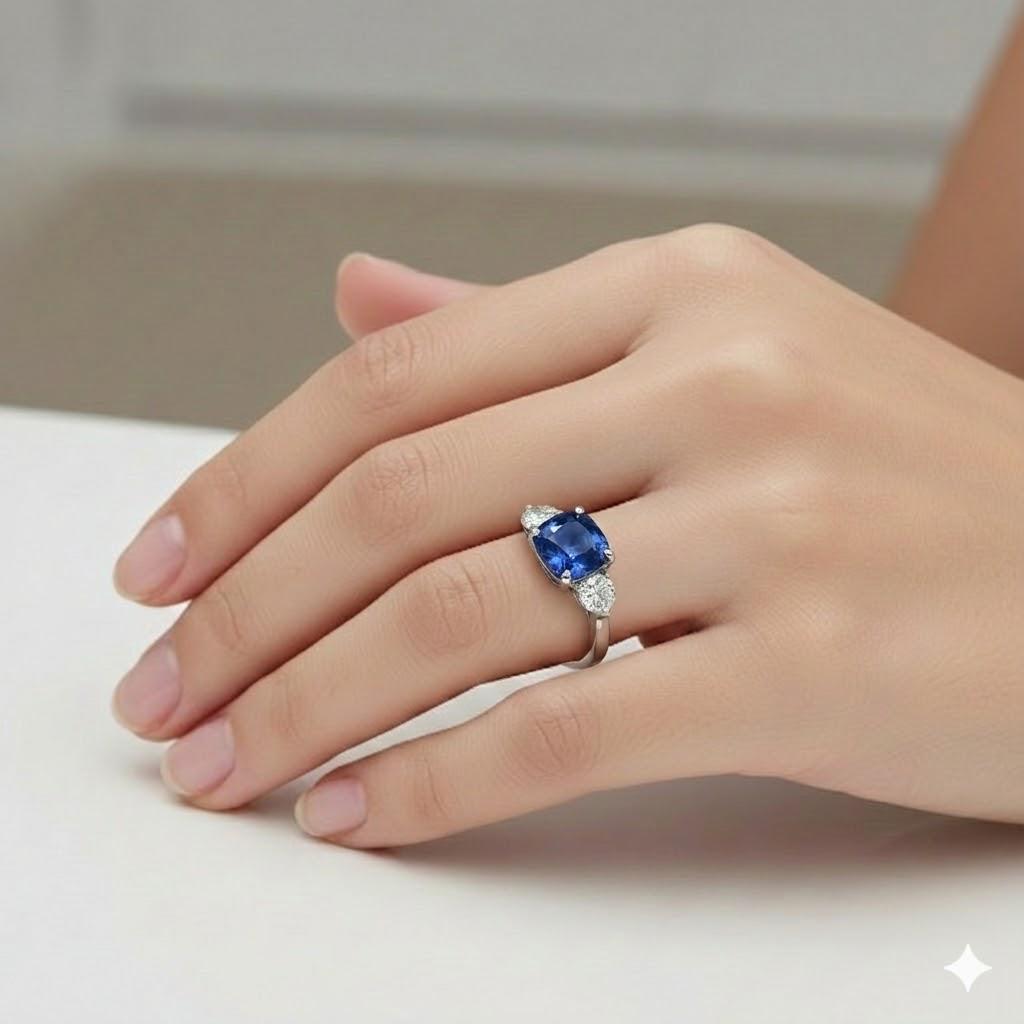 Vintage Platinum 4.16ct Ceylon Sapphire Ring: Cushion Cut Diamond ...