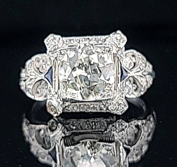 Platinum Filigree Art Deco Engagement Ring Natural Round Euro Etsy