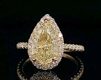 14k Yellow Gold Engagement Ring 2.50ct Natural Yellow Diamonds Pear shape GIA cert