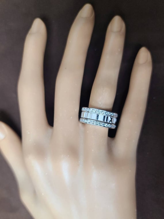 TIFFANY & CO. 18K White Gold Roman Numerals Ring Band w/ Diamonds