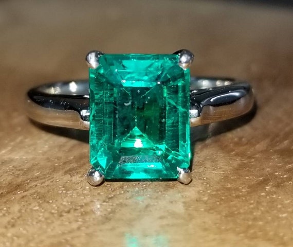 Vintage Platinum Engagement Ring 2.20CT Green Emerald in | Etsy