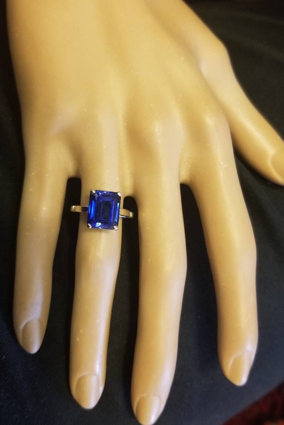 Vintage 14K White Gold Ring 6.70 CT Natural Blue … - image 10