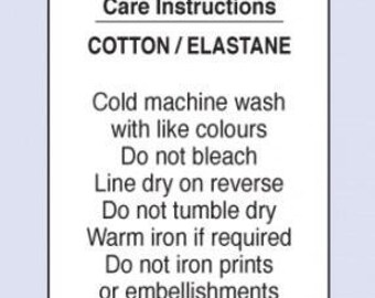 Care Label on satin fabric - COTTON/ELASTANE  (SMIA-1014) - 20 pack - Washing instructions - tags and labels for handmade items