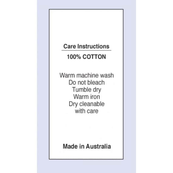 Care Label on satin fabric - 100% COTTON (SMIA-1009) - 20 pack - Washing instructions - tags and labels for handmade items