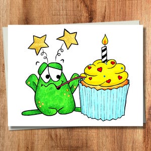 Funny Frog Birthday Card - Birthday Cupcake