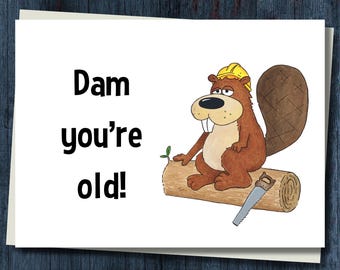 Dam You're Old!  Funny Beaver Birthday Card