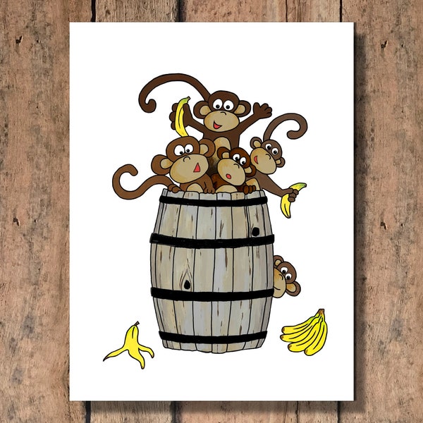 Funny Greeting Card - Barrel of Monkeys